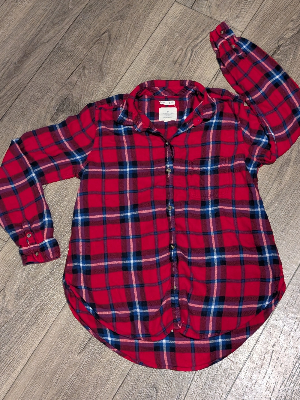 American Eagle Outfitters Red Plaid Button-Down Shirt